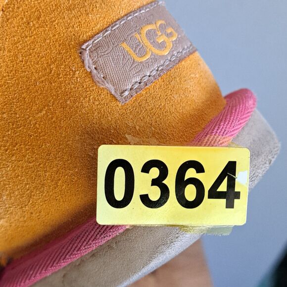 UGG Womens 6 Kids 5 37 Classic Short II Boots Tan Pink Orange Colorblock Neon - Picture 13 of 13